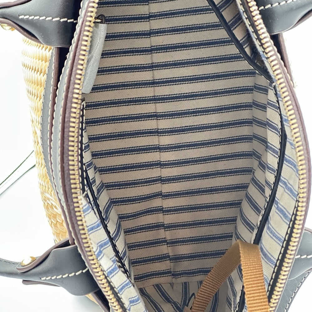 Dooney Bourke Beacon Black Brown Smooth Leather Woven Embossed Domed Satchel Bag - Picture 11 of 16